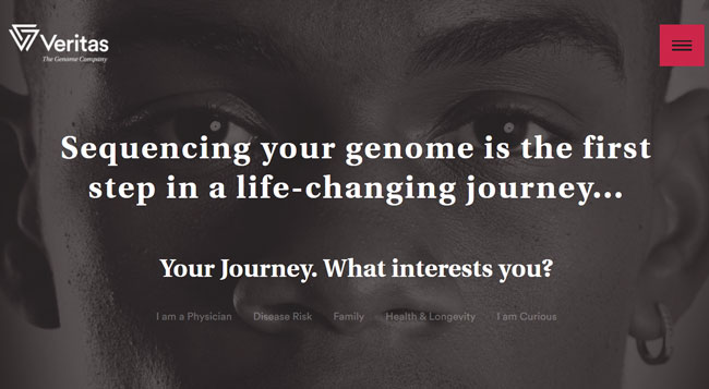 Veritas Genetics homepage printscreen