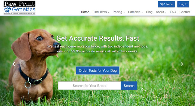 Paw Print Genetics homepage printscreen