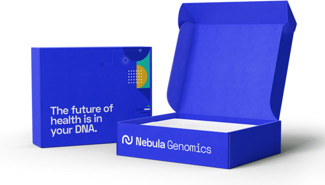 Nebula-Genomics test pack on white background